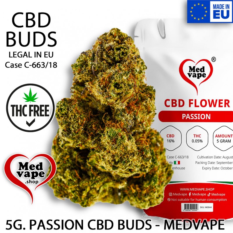 CBD BUDS PASSION 5G. FLOWERS - MEDVAPE THC WEED LEGAL MARIJUANA CANNABIS