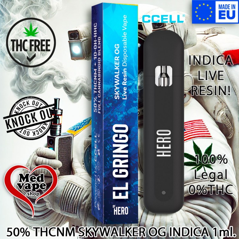 50% THCNM VAPE SKYWALKER OG INDICA 1ml - EL GRINGO WEED CANNABIS THC LEGAL MEDVAPE